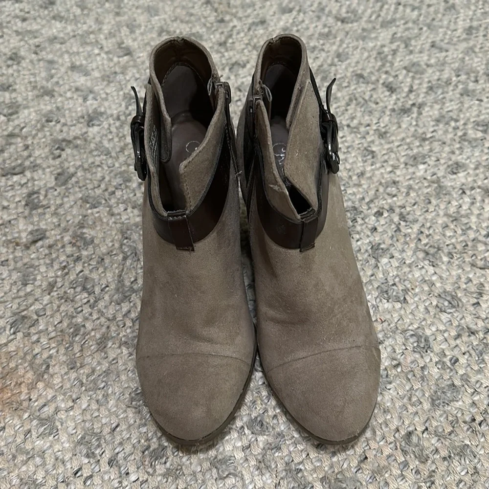 Carlos Santana faux buckle heeled booties
